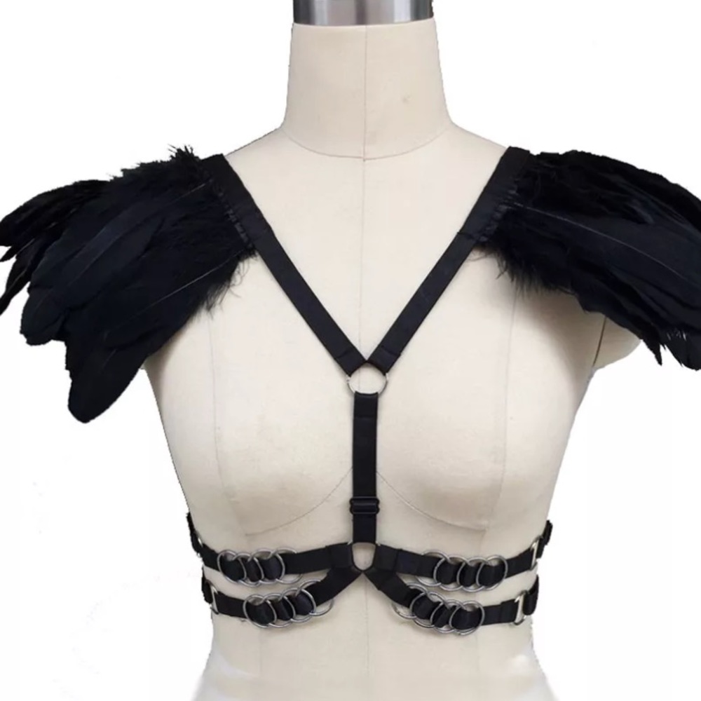Black Feather Shoulder Harness - Women's Hosiery & Accessories